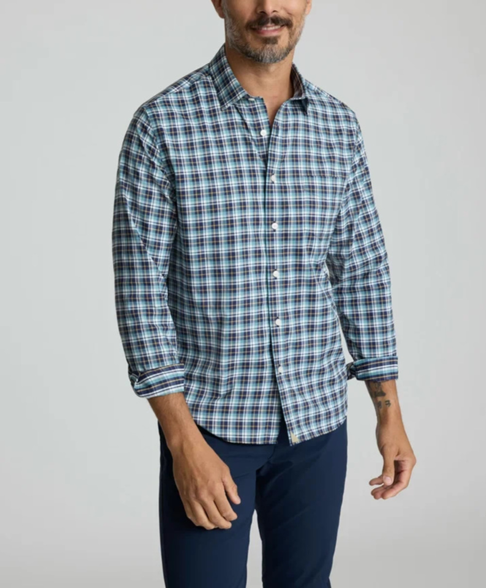 UNTUCKit Casual Western Plaid Flannel Blue Button Up shirt Sz L A011326